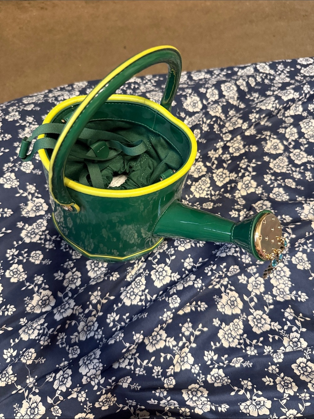 kate spade Green Patent Watering Can Clutch with Yellow Trim